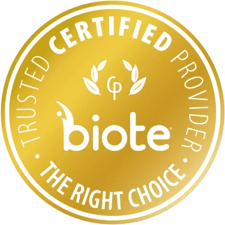 A gold seal that says trusted certified provider biote.